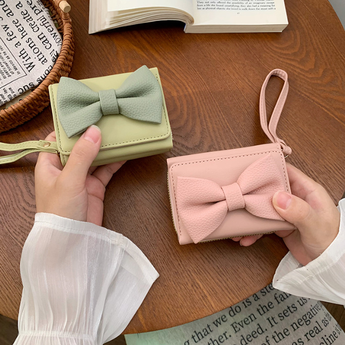 二つ折り財布 女性用リボン付きコンパクト財布二つ折り短財布