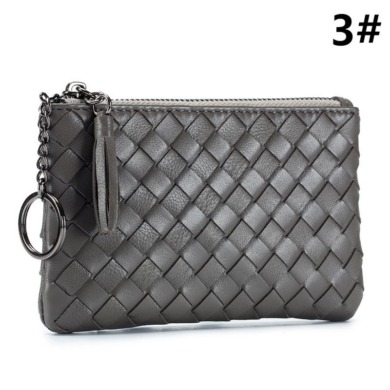 二つ折り財布 本革編み込みコンパクト財布 極薄二つ折りタイプ 全6色