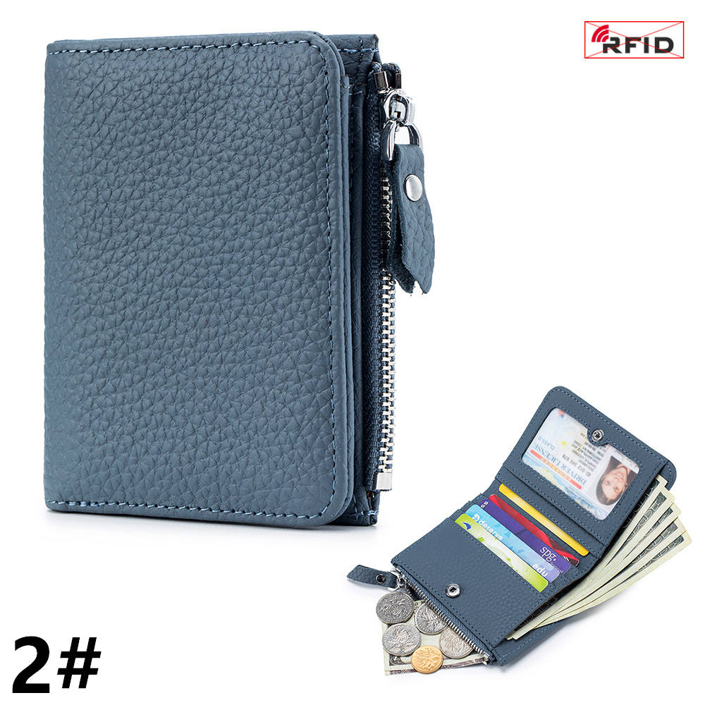 二つ折り財布 スキミング防止機能付き牛本革コンパクト財布