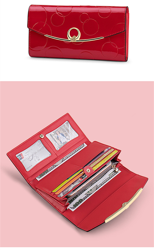 二つ折り財布 上品な牛本革長財布 防犯機能付き多機能小銭入れ