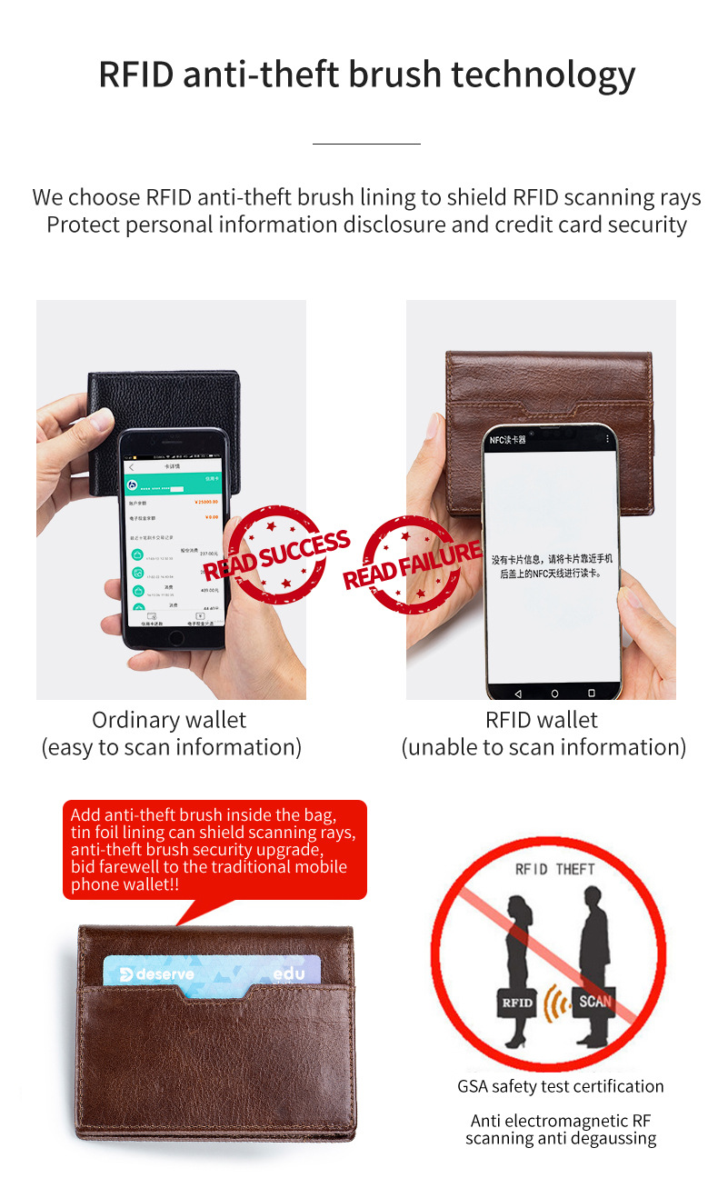 二つ折り財布 防犯機能付き牛革コンパクト財布 薄型