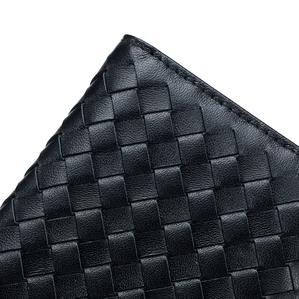 二つ折り財布 本革編み込み二つ折りコンパクト財布