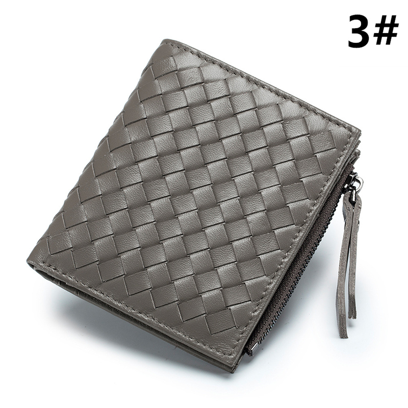 二つ折り財布 本革編み込み二つ折りコンパクト財布