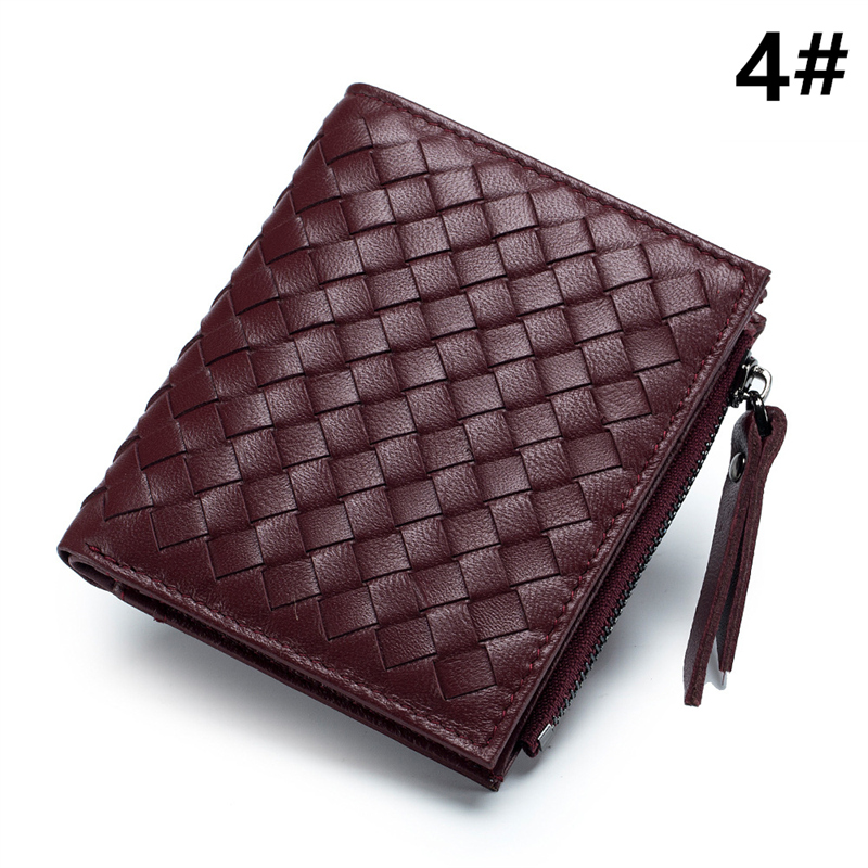 二つ折り財布 本革編み込み二つ折りコンパクト財布