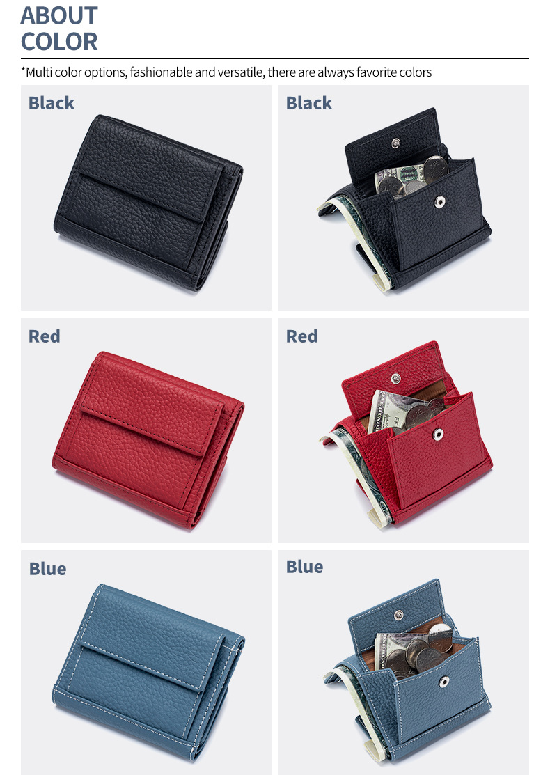 牛本革コンパクト財布 二つ折り小銭入れカード収納