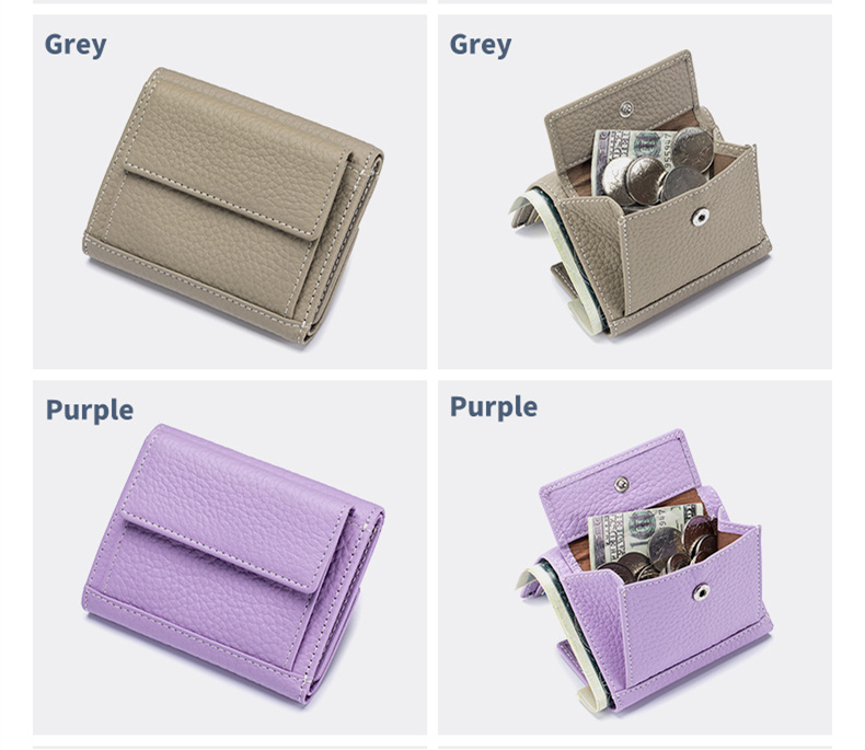 牛本革コンパクト財布 二つ折り小銭入れカード収納