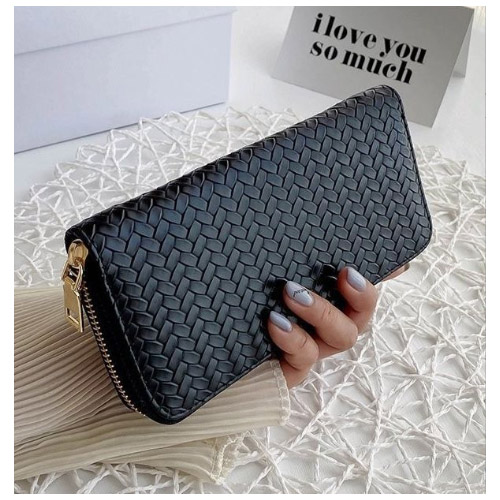 編み込み風レディース長財布大容量ラウンドジップ