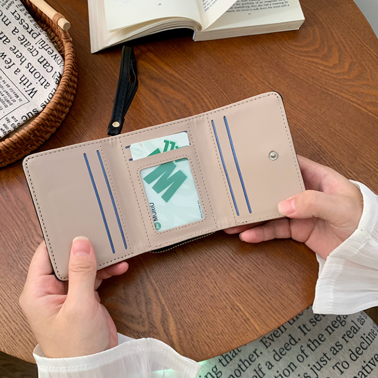 二つ折り財布 女性用リボン付きコンパクト財布二つ折り短財布