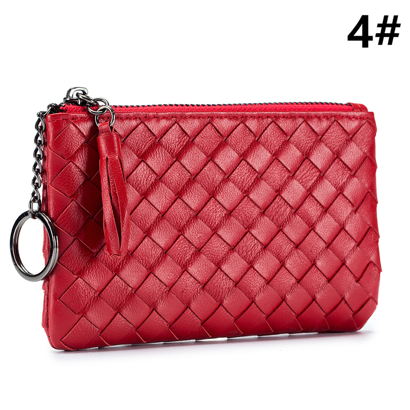 二つ折り財布 本革編み込みコンパクト財布 極薄二つ折りタイプ 全6色