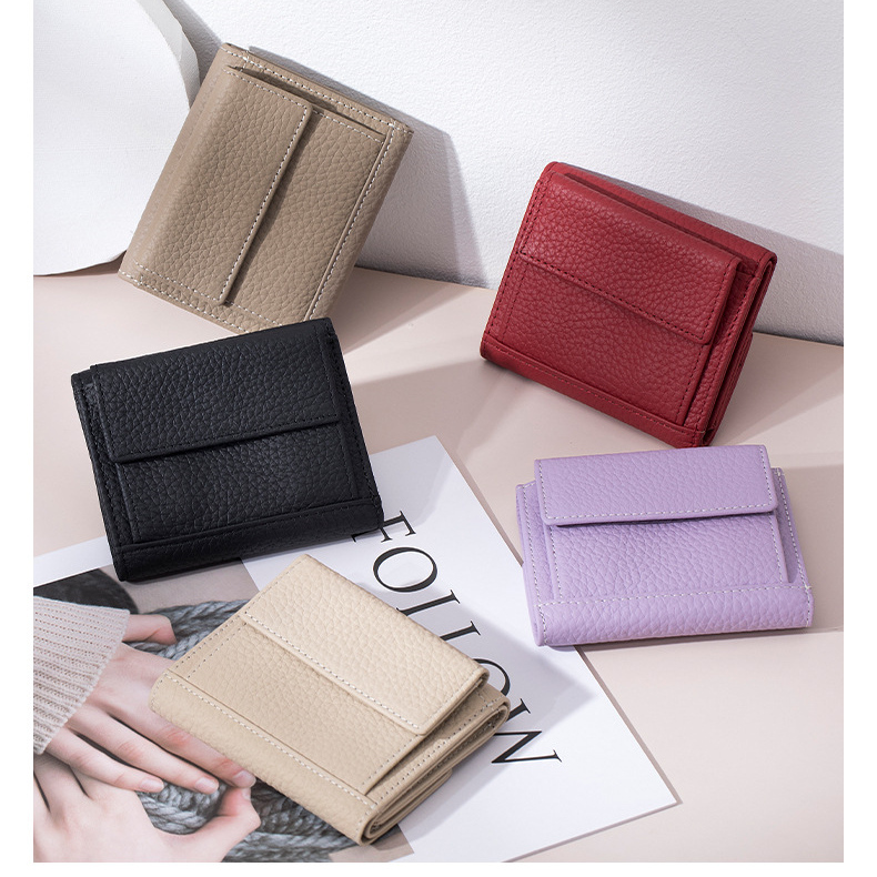 牛本革コンパクト財布 二つ折り小銭入れカード収納