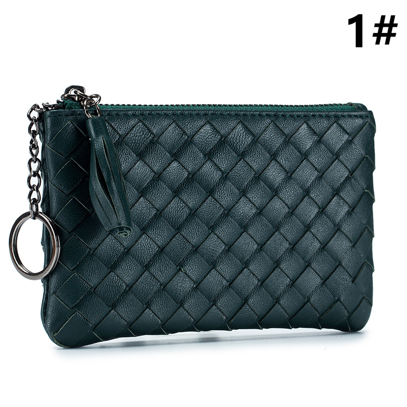 二つ折り財布 本革編み込みコンパクト財布 極薄二つ折りタイプ 全6色