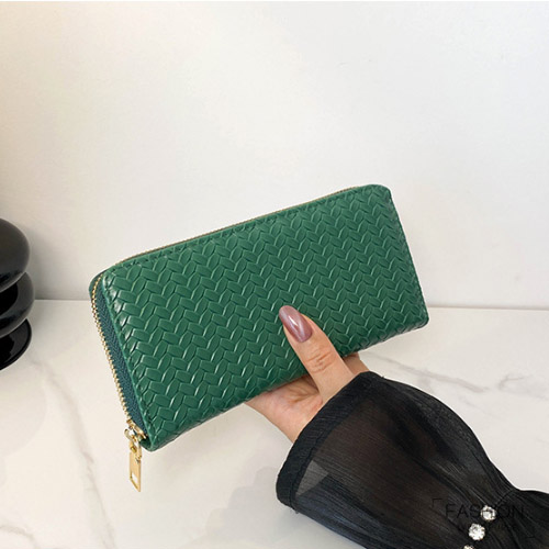 編み込み風レディース長財布大容量ラウンドジップ