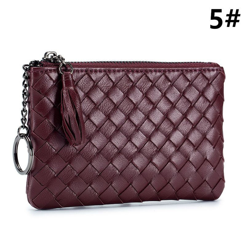 二つ折り財布 本革編み込みコンパクト財布 極薄二つ折りタイプ 全6色