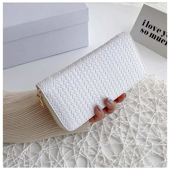 編み込み風レディース長財布大容量ラウンドジップ