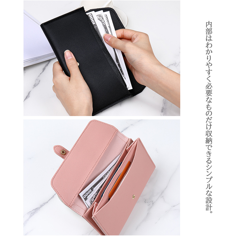 二つ折り財布 女性用薄型長財布 合皮製多収納コンパクト