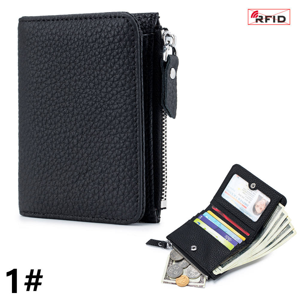 二つ折り財布 スキミング防止機能付き牛本革コンパクト財布