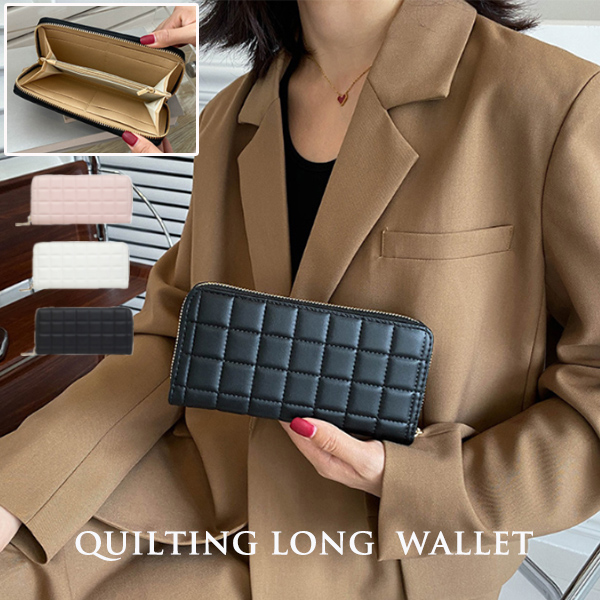 キルティング長財布 大容量カード収納 ラウンドファスナー