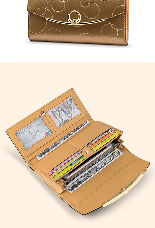 二つ折り財布 上品な牛本革長財布 防犯機能付き多機能小銭入れ