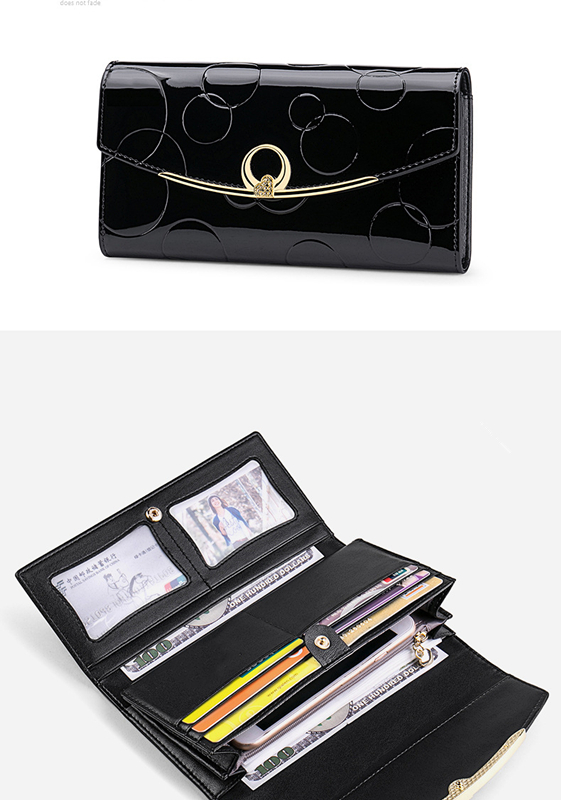 二つ折り財布 上品な牛本革長財布 防犯機能付き多機能小銭入れ