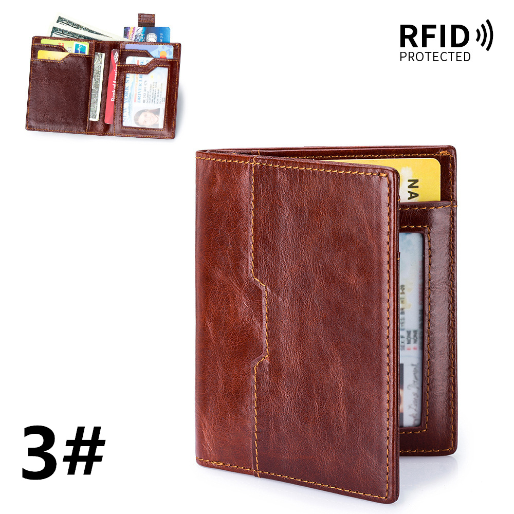 二つ折り財布 防犯機能付き牛革コンパクト財布 薄型