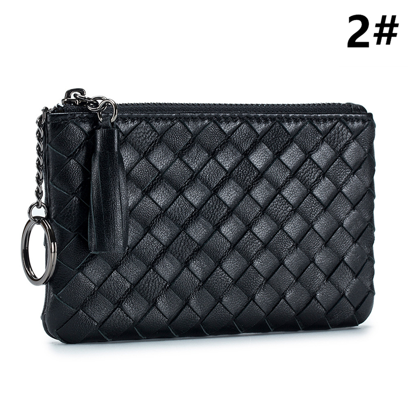 二つ折り財布 本革編み込みコンパクト財布 極薄二つ折りタイプ 全6色