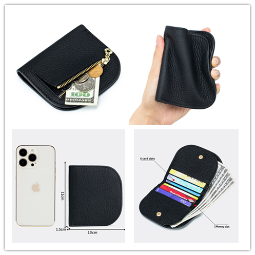 二つ折り財布 牛本革コンパクト財布 薄型二つ折り 小銭入れ付き