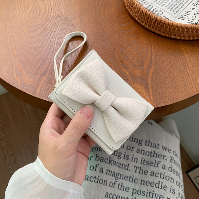 二つ折り財布 女性用リボン付きコンパクト財布二つ折り短財布