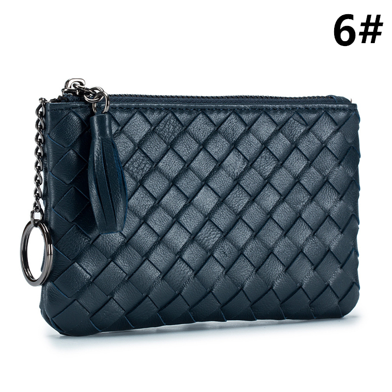 二つ折り財布 本革編み込みコンパクト財布 極薄二つ折りタイプ 全6色