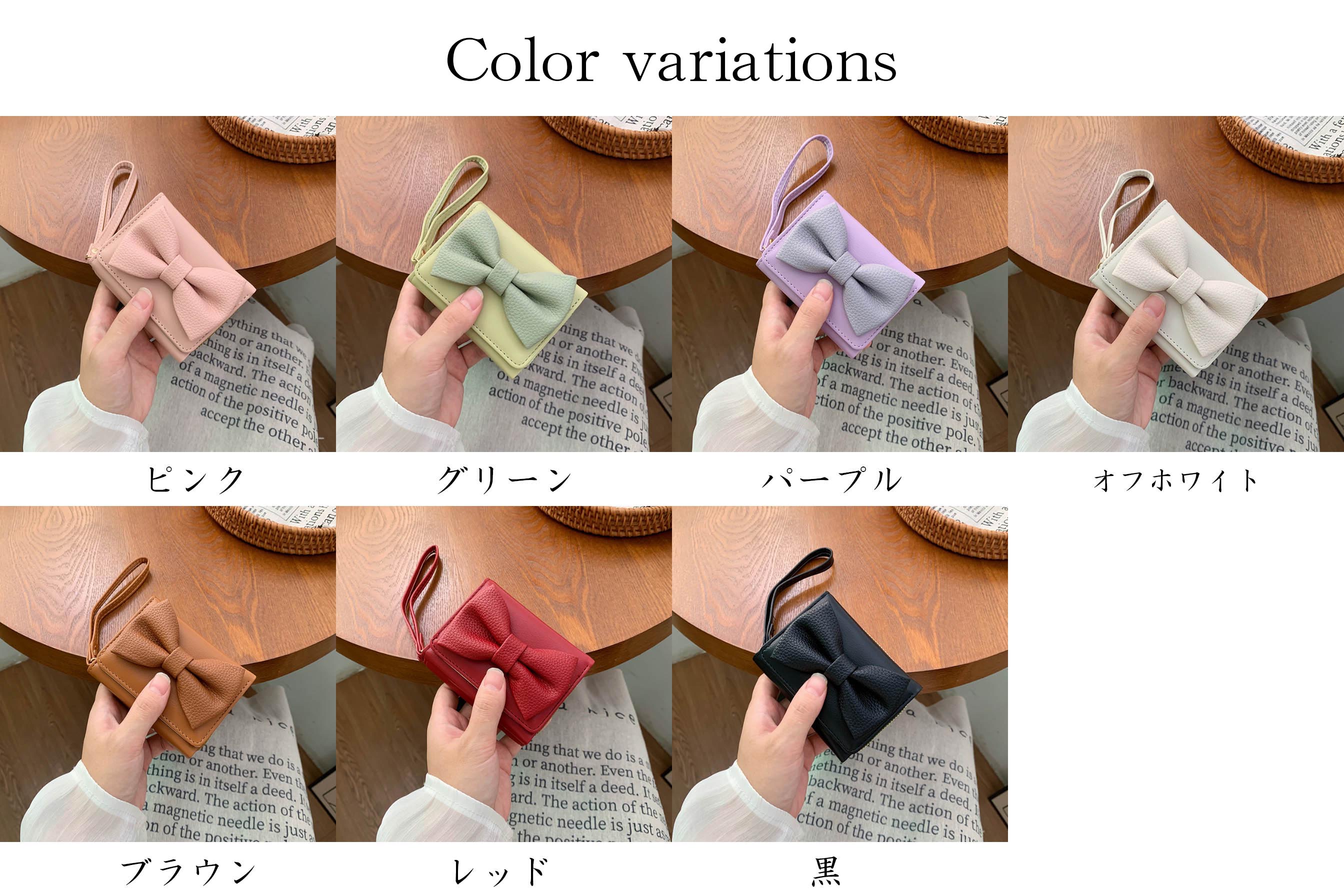 二つ折り財布 女性用リボン付きコンパクト財布二つ折り短財布