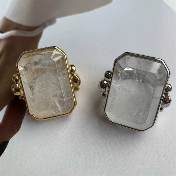 ペア アクセサリー レトロ風 天然石 四角リング カップル向け