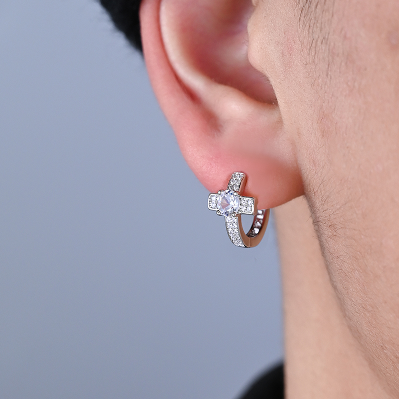 ペア アクセサリー 十字架の輝き フープピアス