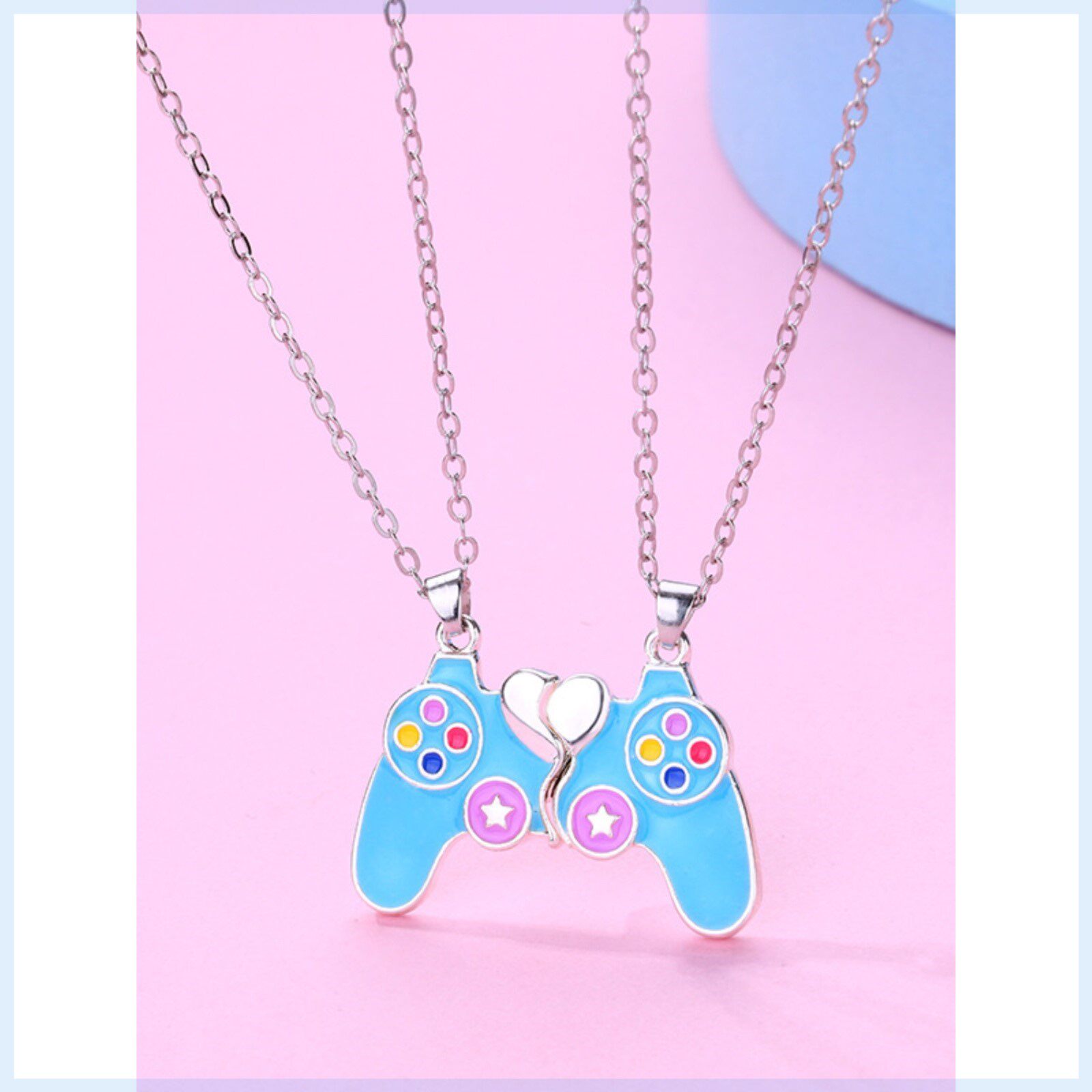 ペア アクセサリー 遊戯機操作盤分離型ハート付きペアネックレス