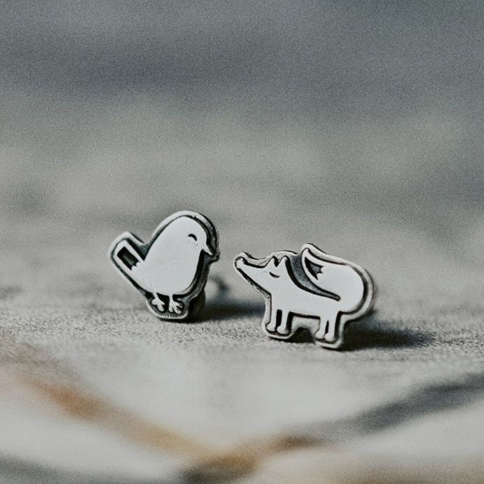 ペア アクセサリー ピアス 小鳥と狐