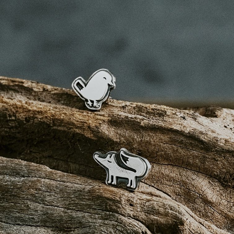 ペア アクセサリー ピアス 小鳥と狐