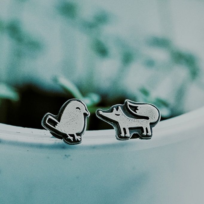 ペア アクセサリー ピアス 小鳥と狐