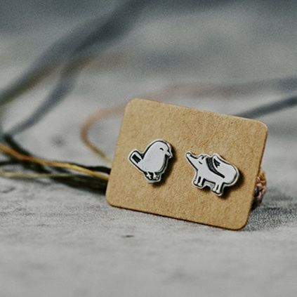 ペア アクセサリー ピアス 小鳥と狐