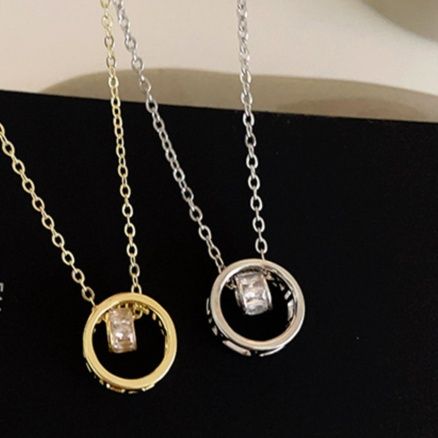 ペア アクセサリー 上品サークル錆びにくいペアネックレス