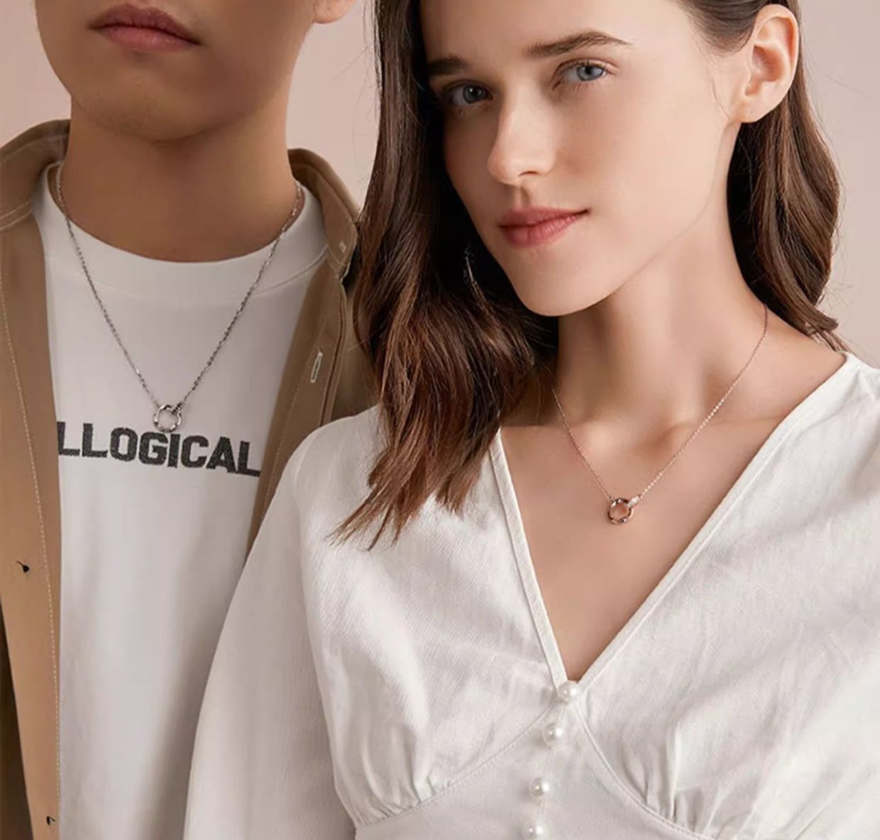 ペア アクセサリー 二重リングネックレス