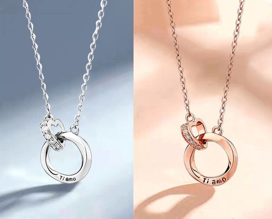 ペア アクセサリー ティアモ刻印リング輝石ネックレス