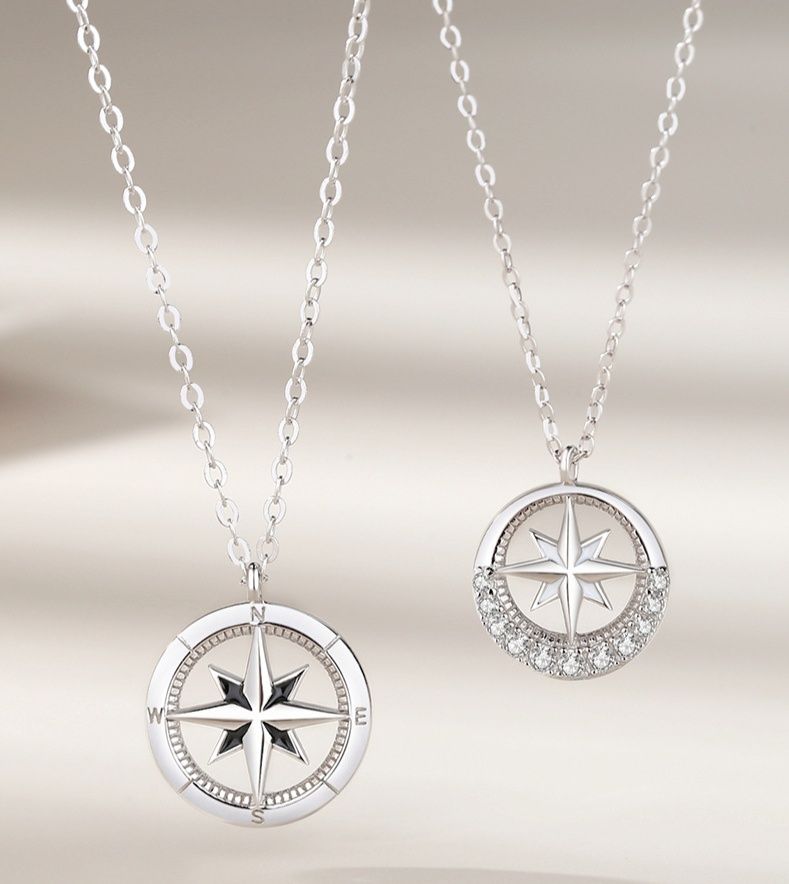 ペア アクセサリー 羅針盤モチーフ輝石飾り対組首飾り