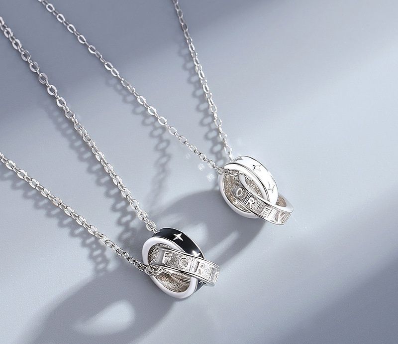 ペア アクセサリー 二重リングモチーフネックレス