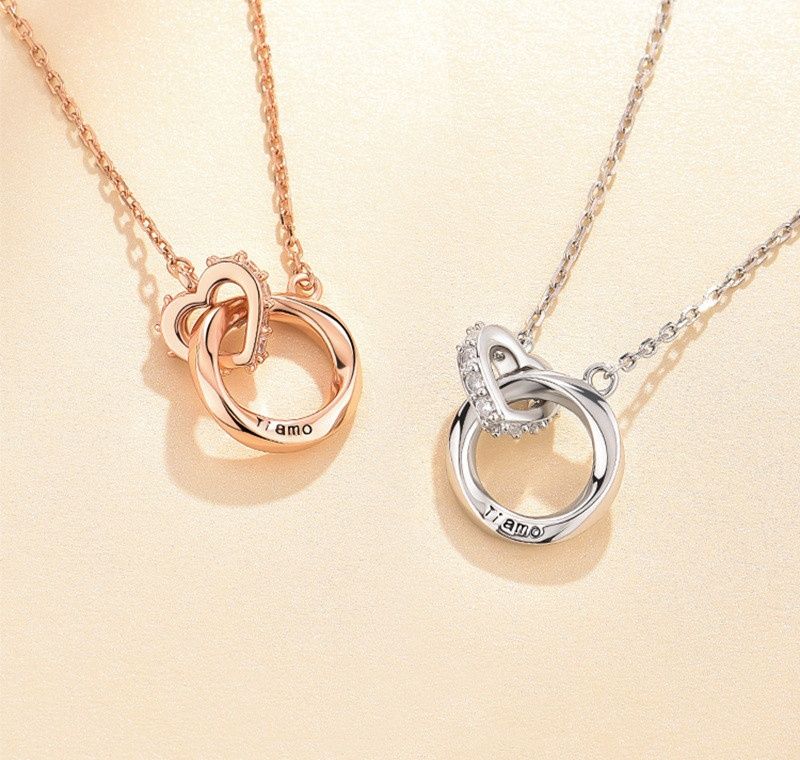 ペア アクセサリー 二重リング刻印入りネックレス