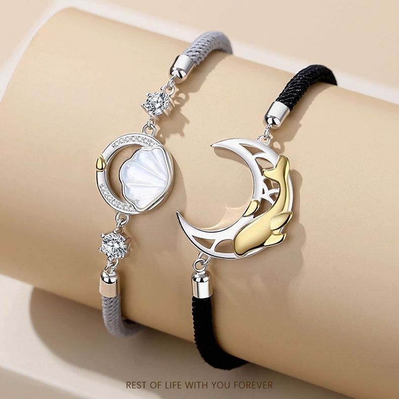 ペア アクセサリー 月と手を繋ぐ天然石装飾 ブレスレット