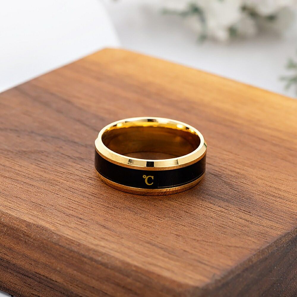 ペア アクセサリー 温度計付き指輪 黒金2色展開 ステンレス製リング