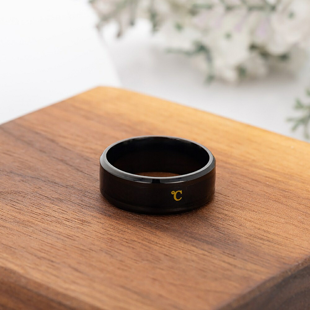 ペア アクセサリー 温度計付き指輪 黒金2色展開 ステンレス製リング