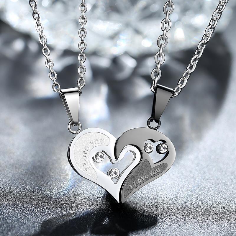 ペア アクセサリー ハート型パズル合わせペアネックレス