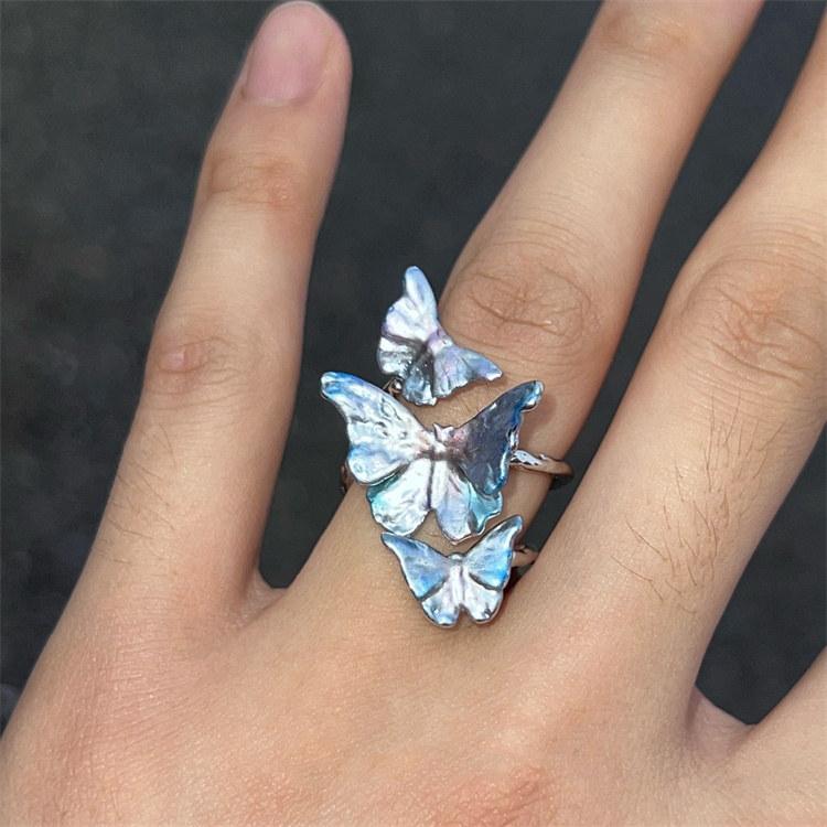 ペア アクセサリー 幻想的 蝶々オープンリング 華やかグラデーション