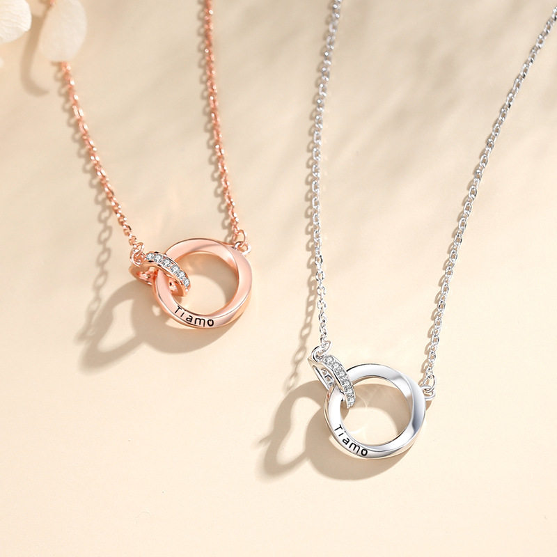 ペア アクセサリー 二重リング刻印入りネックレス