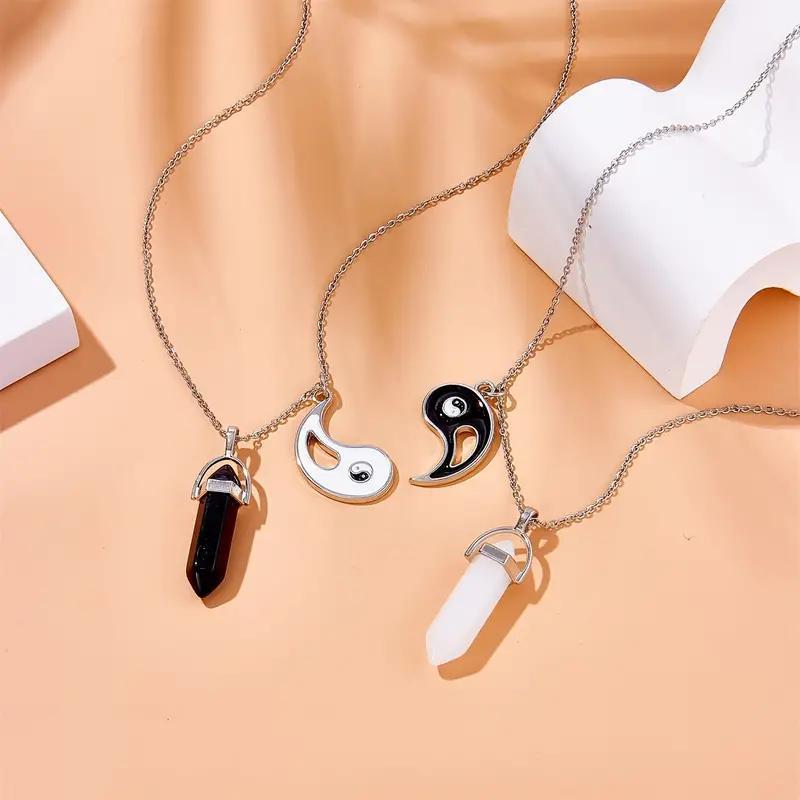 ペア アクセサリー 陰陽モチーフと天然石の三点セットネックレス