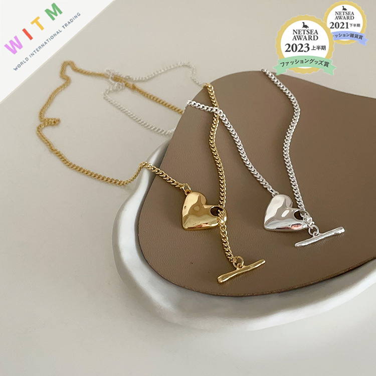 ペア アクセサリー ハート型ペアネックレス 金色銀色セット 上品チェーン